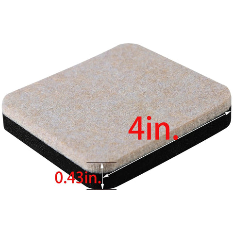 4 Inch Square Felt Sliders For Hard Floors, Heavy Duty Reusable Furniture Movers, Close-up showing thickness and material