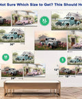 Size guide for Farmhouse Style Truck Wall Art Set Of 3, Rustic Old Truck Canvas Prints with floral accents for living room decor