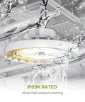 Ultra Bright LED High Bay UFO Light Fixture For Commercial Spaces, Dimmable, IP69K Waterproof, water resistance demonstration
