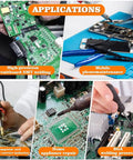 Collage of electronic soldering applications for No Clean Solder Flux Paste, Lead Free, 30mL With 2 Metering Tools.