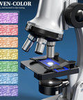 Awesome 65 Piece Kids Microscope Kit With 100X To 1200X Magnification Includes 12 Specimens 45 Blank Slides Tweezers Dropper Culture Dish Storage Box And Guide For Ages 3 To 13, 100X-600X microscope close-up