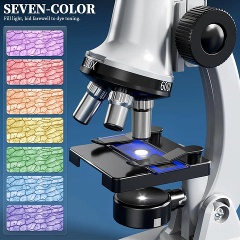 Awesome 65 Piece Kids Microscope Kit With 100X To 1200X Magnification Includes 12 Specimens 45 Blank Slides Tweezers Dropper Culture Dish Storage Box And Guide For Ages 3 To 13, 100X-600X microscope close-up