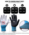Size chart for Heavy Duty Insulated Electrical Work Gloves Featuring Beefy 400V High Voltage Shock Protection Plus No Fuss Waterproof Oil Resistant Coating.