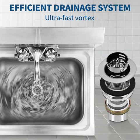 Stainless Steel Wall Mount Hand Sink 17x15 Inches With Strainer And Faucet, commercial grade NSF certified, drainage system