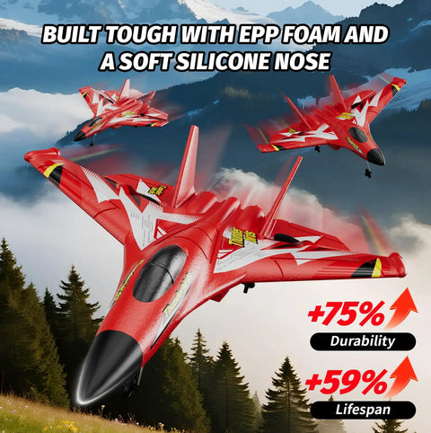 Red Foam RC Plane Toys With 3 Batteries, Easy To Fly Remote Control Airplane For Kids And Adults, RC Jet Fighter With Automatic Balance Gyro
