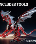 3D Metal Dragon Puzzle Kit For Adults High Detail with tools, red mechanical dragon model