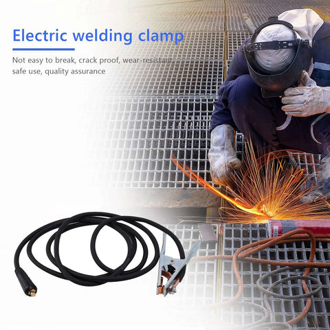 Heavy Duty 300 Amp Grounding Welding Earth Clamp Clip With 10-25 Plug Connector For MIG TIG Machines on work surface, sparks flying.