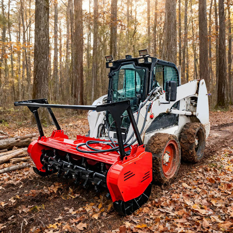 60 Inch Hydraulic Forestry Mulcher Attachment For Skid Steer Loaders, Beefed Up Heavy Duty Land Clearing Tool in forest setting