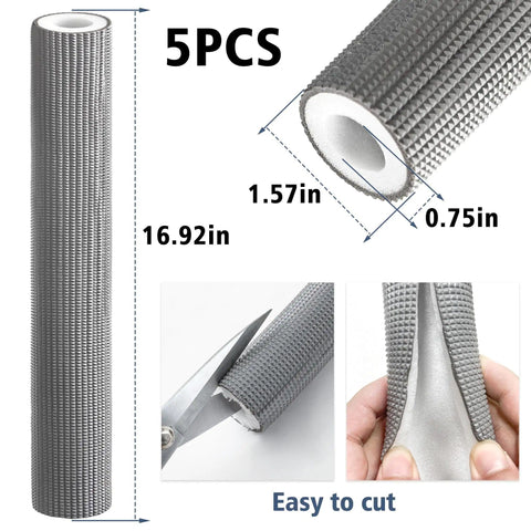 Five Pack Three Quarters Inch ID Foam Pipe Insulation Tubes Sixteen Point Nine Inch Length Grey All Weather Pro Grade