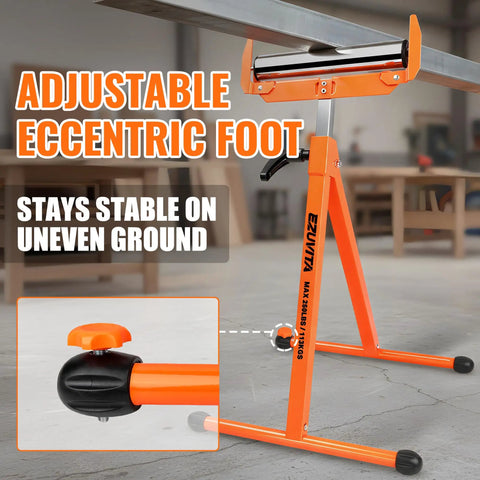 Built Tough Heavy Duty Folding Roller Stand 2 Pack with Adjustable Height, eccentric feet for stability on uneven ground.