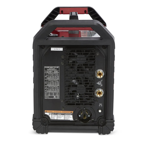 Rear view of Multi Process Welder for home shop use with MIG Flux Cored Stick and DC TIG dual 120V and 230V power ergonomic case