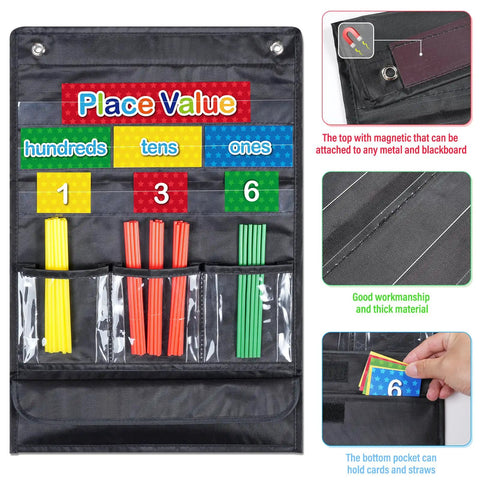 Place Value Pocket Chart Set With Magnetic Counting Caddie For Classroom And Home Math Lessons Hundreds Tens Ones With 3 Card Sets And 200 Color Counting Sticks Kid Friendly Teacher Favorite