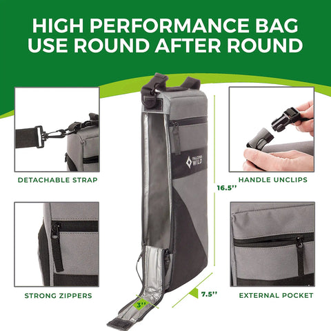 Wild Golf Cooler Bag With Two Ice Packs Keeps Drinks Ice Cold For Hours Holds Six Cans Fits Discreetly In A Golf Bag, black and gray
