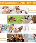 Comparison image showing various noisy situations versus using 200 Pair Pack Ultra Soft Corded Foam Ear Plugs For Sleeping All Night And Loud Noise Reduction.