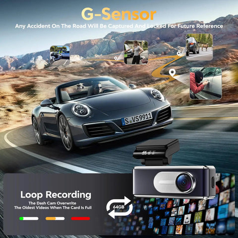 Front And Rear 4K Dash Cam For Cars With Dual Recording, Built-In 5G WiFi GPS, 64GB Card Included, 3.2 Inch IPS Screen displayed