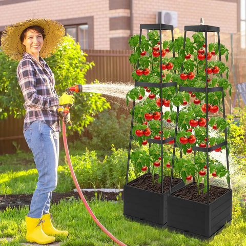 2 Pack Tomato Planter Pots With Raised Bed Trellis And 45 Inch Climbing Cages For No Fuss Self Watering Indoor Outdoor Garden Beds