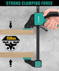 Hand using 8 Pack Bar Clamps For Woodworking Set With 12 Inch And 6 Inch Quick Change F Clamps 150 Lb Load Capacity Nylon Body