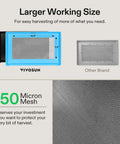 Heavy Duty 2 In 1 Trimming Tray With 150 Micron Fine Mesh Screen Dry Sift Kit And 2 Trimming Scissors Includes Game Changing Anti Slip Base And Big 14.9 By 7.6 Inch Work Surface For Efficient Harvest Trimming In Blue features larger work surface compared to other brands, emphasizing its 150 micron mesh quality.