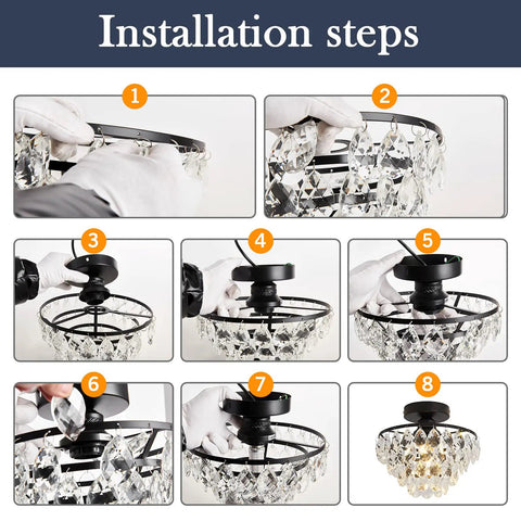Installation steps for Crystal Chandelier Semi Flush Mount Ceiling Light in Oil Rubbed Bronze, Mini E26 Fixture