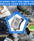 5 signs to replace your water pump, showing engine overheating and coolant issues with a Rock Solid Plug And Play Electric Water Pump.