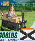 Heavy Duty Collapsible Wagon Cart Foldable 37 Inch Long Frame With 480 Lb Capacity For Grocery Camping Beach Shopping Fishing Garden Wheels Ideal For Everyday Use And Outdoor Projects On The Go with child inside on grass