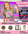 Girl using Over 100 STEM Projects Kit For Girls Ages 8 To 12 Mini Engineering Set for DIY science experiments.
