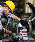 No Sweat Bulk 50 Pack Danger Out Of Service Tags For Industrial Facilities With Double Sided Bold Print and White Cable Zip Ties Plus Marker Pen For Fast Lockout Safety Procedures on machinery.