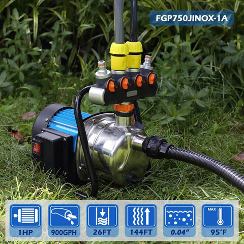 1HP Portable Garden Transfer Pump 900GPH Booster for Lawn Irrigation and Water Draining with stainless steel housing
