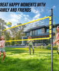 All In One Outdoor Volleyball Net Set For Backyard And Beach Fun, 32ft Regulation Size with adjustable height poles, in use