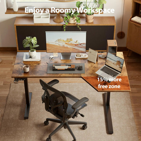 Electric L Shaped Standing Desk With Memory Presets, 55 Inch Long, 32 Inch Wide Corner Sit Stand Desk For Home Office
