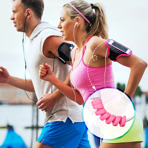 Couple jogging with earphones using 24 Pcs Silicone Cable Protector Set Flexible Spiral USB Charger Cable Saver accessory