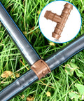 Drip Irrigation Fittings Kit Half Inch Tubing Set With 36 Pieces Including 9 Tees 9 Couplings 9 Elbows 9 End Cap Plugs Barbed Connectors For Sprinkler Systems And Garden Easy Install showing barbed tee connector on grass