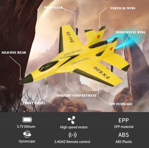 Beginner Friendly 2CH RC Plane Ready To Fly Hobby Glider With Luminous Yellow Strip Lightweight EPP Foam Easy Ground Roll Or Gentle Throw Takeoff Durable RC Aircraft For Beginners in flight with labeled parts