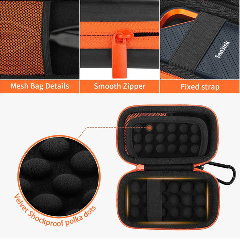 Rugged Hard EVA Case For SanDisk Extreme Pro And SanDisk Extreme Portable External SSDs, Holds Two Drives And Cables, inside view