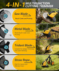 Electric Cordless Weed Wacker With Wheel Kit 800W Brushless Motor 4-in-1 tool with saw, metal, trident blades, straw rope.