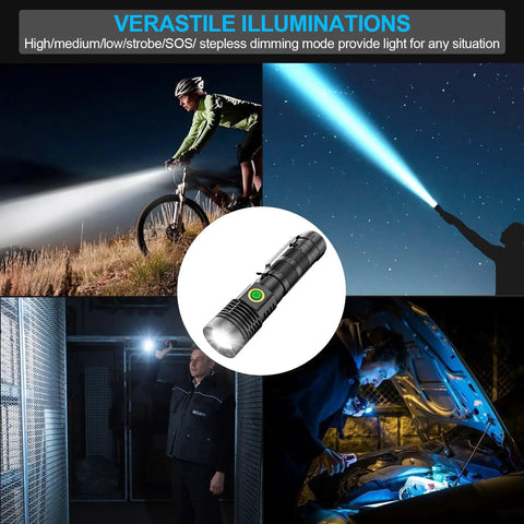 Beast Bright Rechargeable LED Tactical Flashlight With Battery 5 Lighting Modes Zoomable Waterproof Ideal For Camping And Hiking 2 Pack