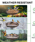 Vintage Bronze Metal Bird Bath And Feeder Bowl For Outdoors With Upgraded Five Prong Base And Taller Support Rod in all weather