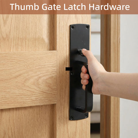 Heavy Duty Thumb Latch Self Locking Gate Latch For Wooden And Vinyl Fences 9 Inch Handle in use on wooden gate.