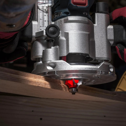 Radius Rounding Over Router Bit With 1/2 Inch Shank, 1-1/2 Inch Radius in action on wood edge, CNC setup