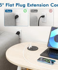 45° Flat Plug Extension Cord comparison with desk setup featuring 3 Inch Desk Power Grommet With 35W Usb C Fast Charging.