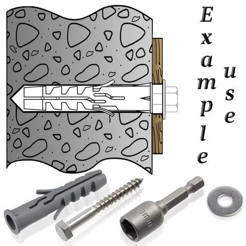 Nylon Flange Dowels Kit With Stainless Steel Screws, Washers And Hex Bit, Includes 10 D10x50 Dowels, 10 D6x50 Screws overview