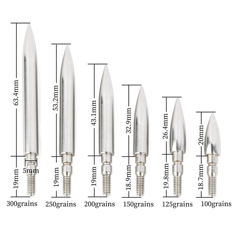 Screw In Archery Field Points Set Stainless Steel Target Tips 100 125 150 200 250 300 Grain with Rubber O Ring sizes