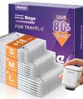Cordless Travel Vacuum Seal Bags Set With Rechargeable Wireless Pump 18 Pack In 3 Sizes 20 24 28 Inch For Clothing Bedding Seasonal Storage Space Saver For Luggage Travel Hack, packaging and pump