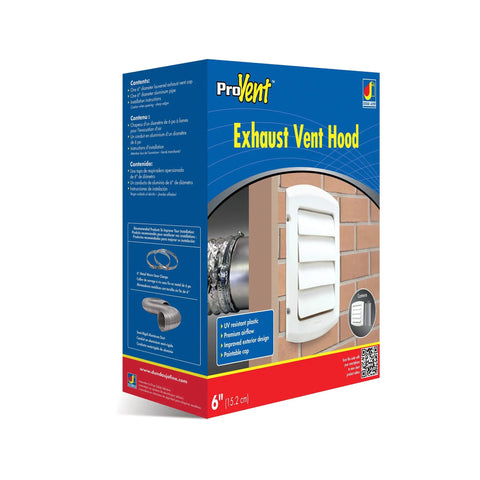 Product packaging for 6 Inch White Louvered Vent Hood With 3 Damper System, Weatherproof Exterior Vent Cover That Wont Stick, UV Resistant Paintable Finish, Recessed Caulk Line For Clean Seal.