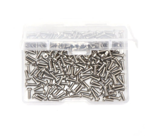 Premium 304 Stainless Steel Phillips Pan Head Machine Screws 2 56 X 1 8 Inch 100 Count in clear storage box.