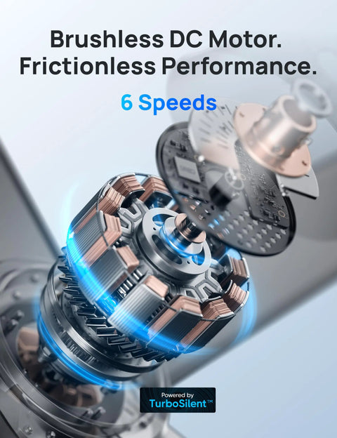 Close-up of brushless DC motor for Next Level Smart Ceiling Fan With Lights 52 Inch Black For Smart Home Cooling 12 Speeds And 3 Modes