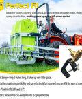 Boomless Spray Nozzle For ATV Sprayers With Brass Orifices 10 And 12, close-up on field sprayer setup, 3 inch unit, lawn and farm use.