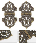 Set Of 10 Old School Retro Vintage Zinc Alloy Hinges for wood boxes, ornate design with close-up details, durable decor hardware