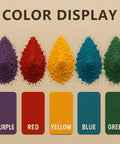 Color display of Real Deal Wood Dye Powder Bundle with five vibrant pigments: purple, red, yellow, blue, green.