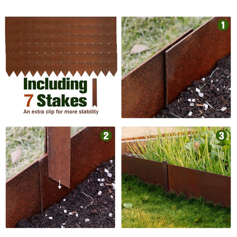 Pre Rusted Cor Ten Steel Landscape Edging Kit With No Dig Hammer In Lawn Border Heavy Duty Metal Edging Panels 40 Inch Long 6 Pack in garden setting